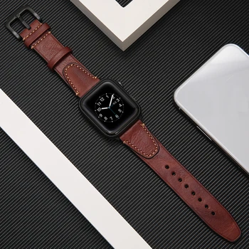 Каишка от естествена кожа ремък за Apple Watch 4 5 38 мм 42 мм 40 мм 44 мм Червен Мъже, Жени подмяна на Barcelet каишка за часовник iwatch 1 2 3