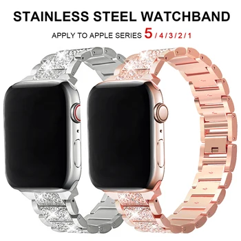 Каишка от неръждаема стомана за Apple Watch 6 SE 40 мм 44 мм 38 мм 42 мм женски диамантена гривна за iWatch series 5 4 3 21 каишка за часовник