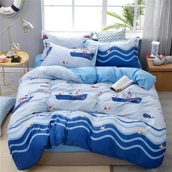 карикатура платноходка комплект постелки Детски легла линия син чаршаф комплект покривало за легло+калъфка детска спалня покривало за легло Twin размер