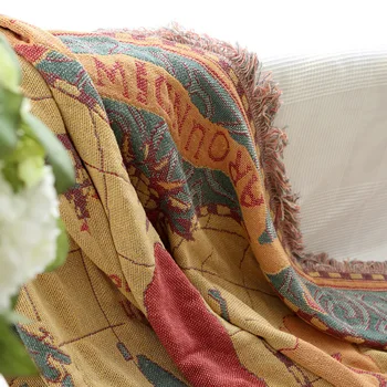 Карта на света, чешки шенилна наметала одеяло на дивана декоративни хвърля на диван/легло голям Cobertor одеяло пискюл вязаное одеяло