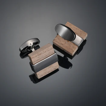 Квадратни дървени копчета за ръкавели за висококачествени мъжки френски бизнес белезници, модел от масивна дървесина, френски ръкав пирони настройки