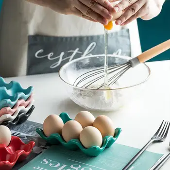 Керамични 6 скара яйце тава скоростна начало кухня, хладилник прясно яйце кутия за съхранение на посуда за готвене и сладкиши кухня яйце съхранение