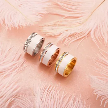 Керамични бижута медальони от неръждаема стомана сватбена мода булчинска rose gold Crystal планински кристал женски пръстен за окачване на едро