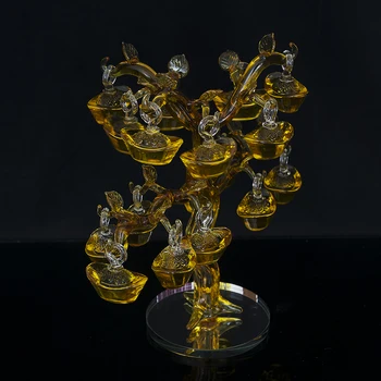 Китайски жълт кристал стъкло златни кюлчета дърво натиснете дебели Фън Шуй занаяти късмет за украса на дома за насърчаване на семейството