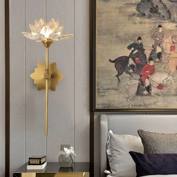 Китайски стил led осветление стена повърхностно монтиране на Crystal златото е метал Дневна Спалня стенни Начало осветителни тела Deco Loft
