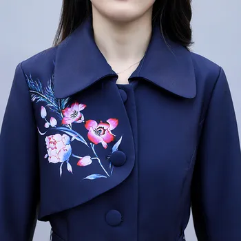 Китайски стил ветровка жените с дължина до коляното мода пролет есен облекло 2020 дамски нова цвете дълга тренчкот G222