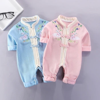 Китайски стил новородено дете, момиче, момче пролетно облекло облекло гащеризон за бебета, бебешки дрехи гащеризон Гащеризон бебе гащеризон