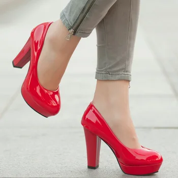 Класическа платформа помпи черно червено жените помпи нова мода високи токчета на обувки жена офис работна обувки tacones mujer WSH260