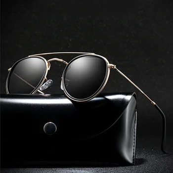 Класически кръгли поляризирани слънчеви очила на марката дизайн мъжете метал шофиране слънчеви очила жени UV400 нюанси слънчеви очила Очила Oculos de sol