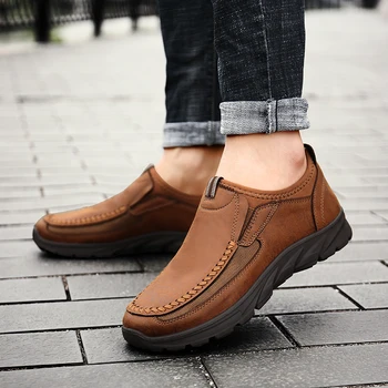 Класически мъжки Ежедневни обувки, кожени мъжки мокасини мокасини на открито удобни мъжки стилни обувки дишаща Мъжки обувки за шофиране