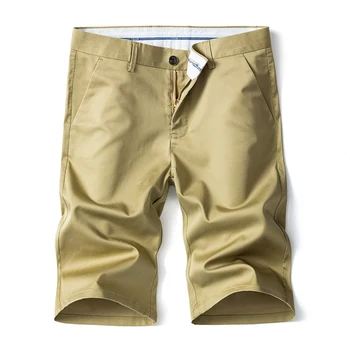 Класически стил за мъже на бизнес ежедневни панталони лято нова мода участък участък плътен цвят памук къси мъжки панталони марка хакове
