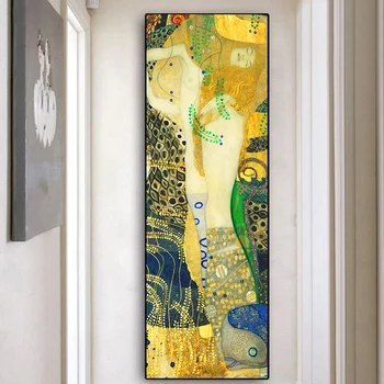 Класически художник Густав Климт Водни змии Куадрос живопис с маслени бои върху платно, постери и щампи изкуство стенни рисунки за домашен декор
