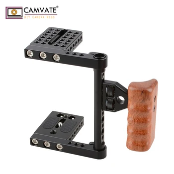 Клетка камера CAMVATE с дървена дръжка (вляво) за Canon 50D/40D/30D/6D/7D /7D Mark11/5D Mark11/ Nikon D800/D7000/D7100/ Sony A99