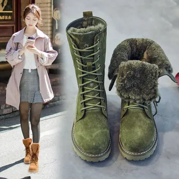 Клин обувки естествена кожа, обувки за ски жена зимни ботуши 2020 зима Дамски обувки прасе Сплит дамски обувки на платформа NW4121