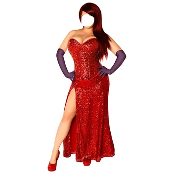 Кой натопи заека Роджър Джесика Заек cosplay костюм с червена рокля топ пола с ръкавици безплатна доставка