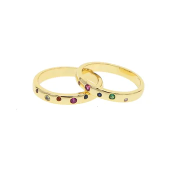 Коледа ново вечността пръстен Fancy Simple Boho Finger Jewelry Чисто Злато Color Bezels Rainbow Colorful CZ сладки подаръци за момичета