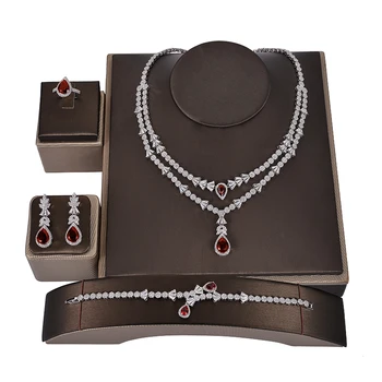 Комплект бижута HADIYANA Fashion прекрасна огърлица, обеци, пръстен, гривна комплект за жени Party Wedding Gift CNY0055 Femme Jewelry