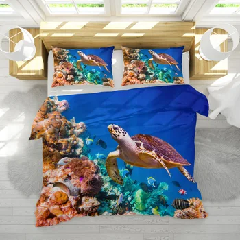 Комплект постелки океана делфините костенурка Морска звезда личност европейски стил 2/3шт меки пухени комплекти калъфка