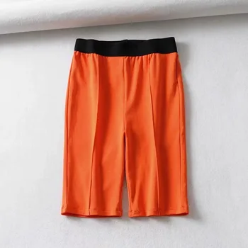 Корейската мода женски байкерские шорти с висока талия-секси шорти мозайка кльощава летни шорти неон оранжев рейв къси панталони, спортно облекло