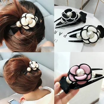 Корейската плат възрастен голяма дума Утконос клип Лесен сладък Камелия имитация на перли шнола за коса, за жени, модни аксесоари за коса