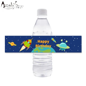 Космически Етикети За Бутилки С Вода На Ракета Кораб Party Water Bottle Labels Kids Birthday Party Доставки Decor Outer Space Bottle Stickers