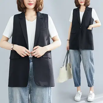 Костюм жилетка, яке женски 2020 лятото на нов литературен голям размер плътен цвят ежедневни ръкави жилетка, яке тънка риза Палто K250
