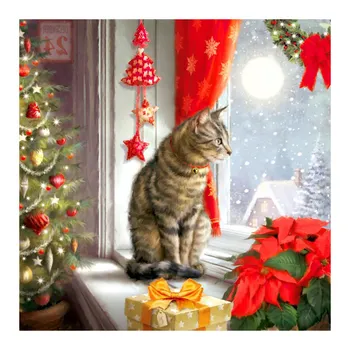 Котка на перваза на прозореца Диамант живопис Коледа през цялата пълен бормашина животни Nouveaute САМ мозайка бродерия 5D кръстат бод домашен интериор