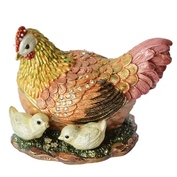 Кристал, украсени със скъпоценни камъни гнездящаяся пиле с малки лимонови пилета финансирани ковчег за бижута фигурки на животни