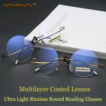 Кръгли очила за четене на Мъже, Жени преносими без рамки ультралегкие без рамки лещи с покритие рамки с кутия +0.75 +1 +1.5 +1.75 +2 до +4