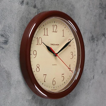 Кръгли стенни часовници, всеки ден, d = 24,5 см, кремав циферблат, кафява рамка за домашен декор