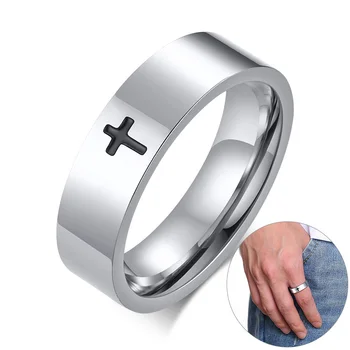 Кръст пръстен от неръждаема стомана за жени, хора кристиан Господ Исус Христос молитва сребърен цвят