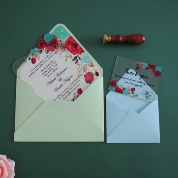 лазерно рязане на 10 бр. персонализирате розово цвете сватбени покани карти, плексиглас, акрил парти, рожден ден прозрачен акрил покани