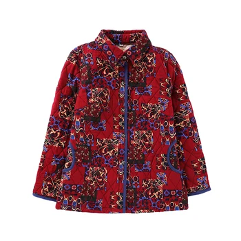Лесно женски памучни палто на средна и в напреднала възраст на жените стеганая яке есен-зима плюс размера на печатни тънки палта блузи