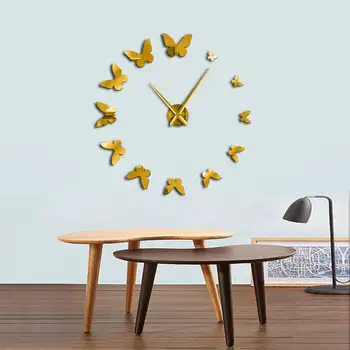 Летящи пеперуди модерен дизайн, луксозни декоративни огледални стенни часовници природа DIY Големи стенни часовници без рамки стенни часовници