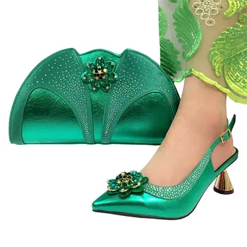 Лилав цвят на мода италиански обувки с подходяща чанта съединител гореща Африканска Голяма сватба с висок ток, сандали и чанта комплект