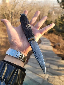 Ловен нож ръчна изработка Дамасская стомана черно дърво фиксирано острие тактически нож с черупки Bushcraft спасителния нож къмпинг инструмент