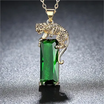 Лукени Чар зелен кристал Дама окачване колие бижута самоличността на животни gold дамски колиета Огърлица за момичета аксесоари