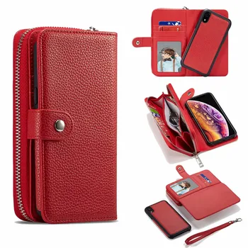 Луксозен magnetic flip кожен калъф за чантата с цип за iPhone 11 Pro Max 5s 6 6S 7 8 Plus X XR XS Max отделна чанта на кутията на телефона