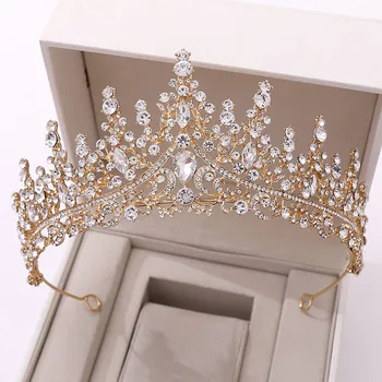 Луксозен блясък Кристал кристал цвете лист, диадема и венец сватбен банкет накити за косата на булката Noiva колела Hairband