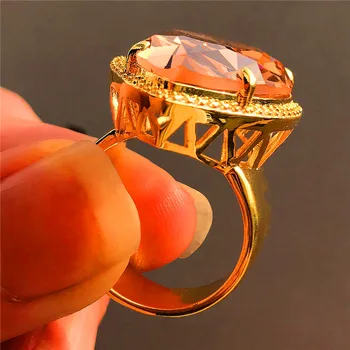 Луксозен мъжки женски шампанско камък пръстен Crystal мода 18KT жълто злато напълнена бижута на реколта сватбени пръстени за мъже и жени