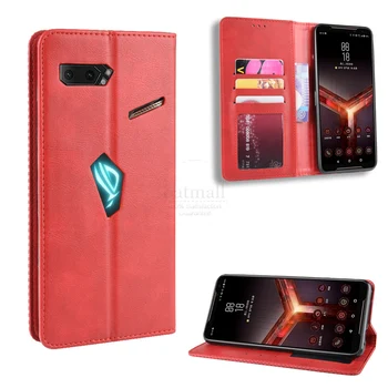 Луксозен ретро магнитна кожена флип-надолу капак за ASUS ROG Phone 2 ZS660KL / ROG 3 ZS661KS Case Book Портфейла Card Stand Мека чанта