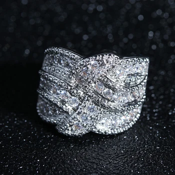Луксозен романтична AAA кубичен цирконий пръстен за жени сребърен цвят мода вратовръзка форма на годежни пръстени, украшения, бижута подарък анилл