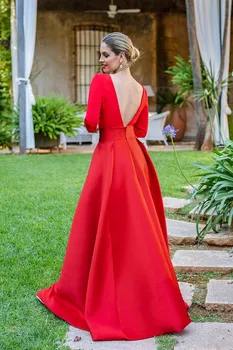 Луксозен червен гащеризон абитуриентски рокли, секси V образно деколте на гърба сатен горната пола Дубай Арабски вечерни рокли robe de mariage 2020
