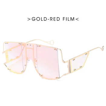 Луксозна марка без рамки слънчеви очила Жени 2021 тенденция големи нитове сплит слънчеви очила женски готик пънк слънчеви очила нюанси за жени