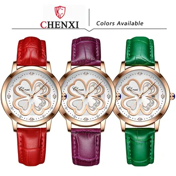 Луксозна марка дамски часовници кожа водоустойчив четири листа от детелина диамантени часовници жените нови ръчни часовници подаръци Relogio Feminino