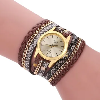 Луксозна марка кожа кварцов часовник дамски дамски ежедневни мода гривна ръчни часовници relogio feminino леопард сплетен женски