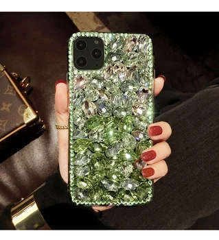 Луксозна мода САМ Bling градиентный пълен цвят зелен кристал Диамант калъф за Iphone 12 Mini 11 Pro XS Max XR X 8 7 Plus 6S