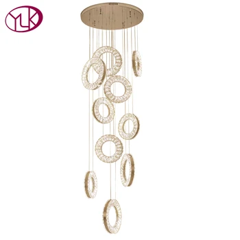 Луксозна модерна led полилей за хола дълго стълбище пръстен Кристална лампа-голям начало декор cristal indoor lighting