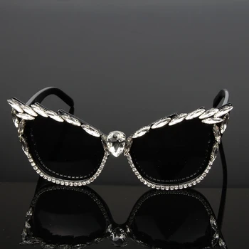 Луксозни Crystal реколта Котешко око Слънчеви очила Жените марка дизайнер ретро дамски слънчеви очила за жени Дами нюанси UV400
