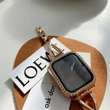 луксозни верига с диаманти смяна каишка за Apple Watch серия 4 5 6 SE 44 мм 40 мм гривна за iWatch 1 2 3 42 мм 38 мм